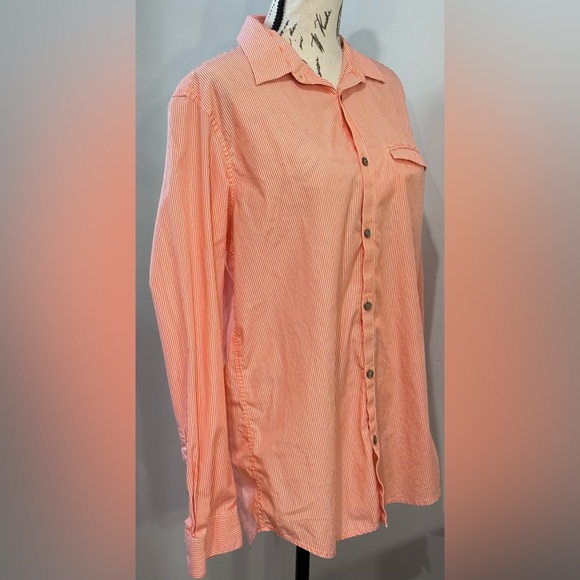 🧡Calvin Klein Long-Sleeve Button-Down Shirt - Light Orange with White Stripes - Picture 4 of 8